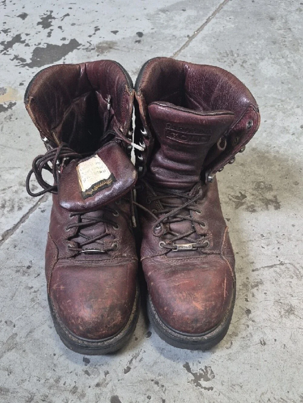 Men's Lace-Up Leather Work Boots - Burgundy